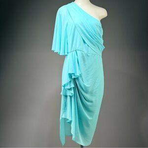 Badgley Mischka One-Shoulder Aqua Dress (rack9)